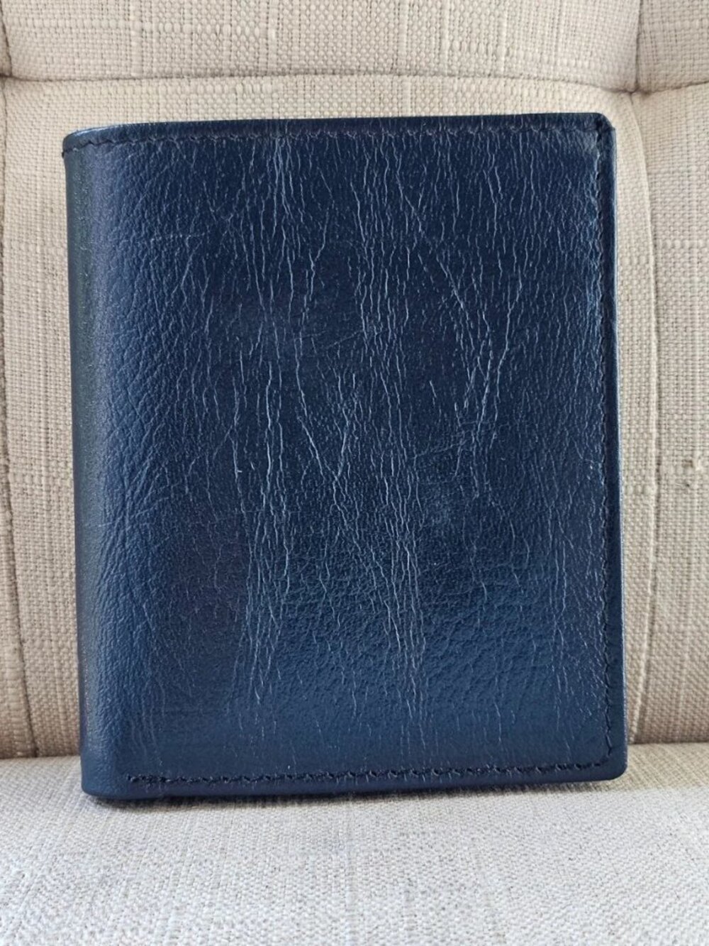 Cardholder Billfold navy Blue Genuine Leather Wallet Bifold Card Holder Purse